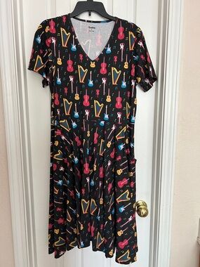 Svaha Black Musical Instrument Print V-Neck twirl Dress